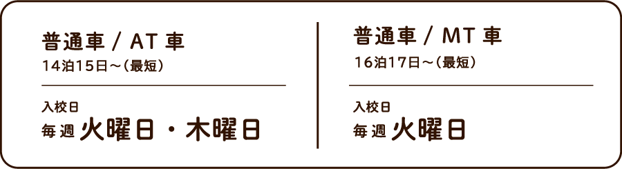 取得可能免許・入校日・料金